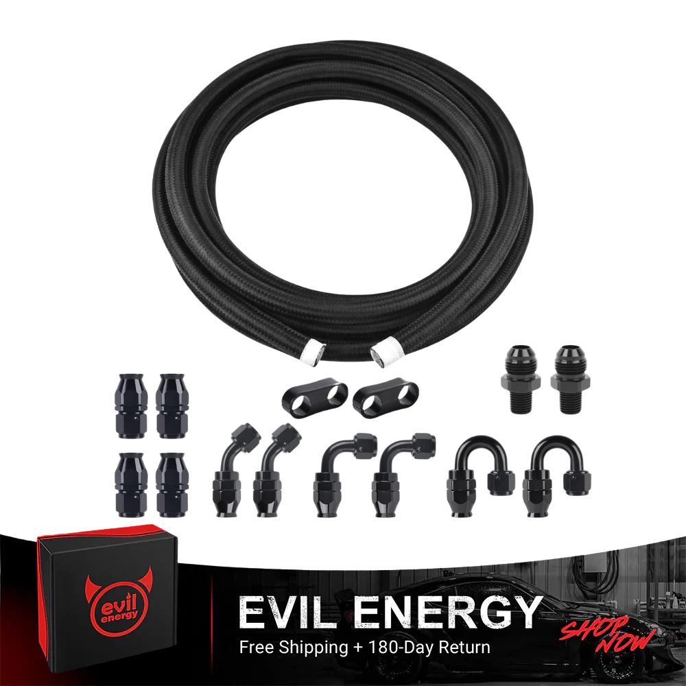 EVIL ENERGY 6/8/10AN PTFE Fuel Line Kit – 20FT Nylon Braided E85-Compatible High-Pressure Fuel Hose Kit