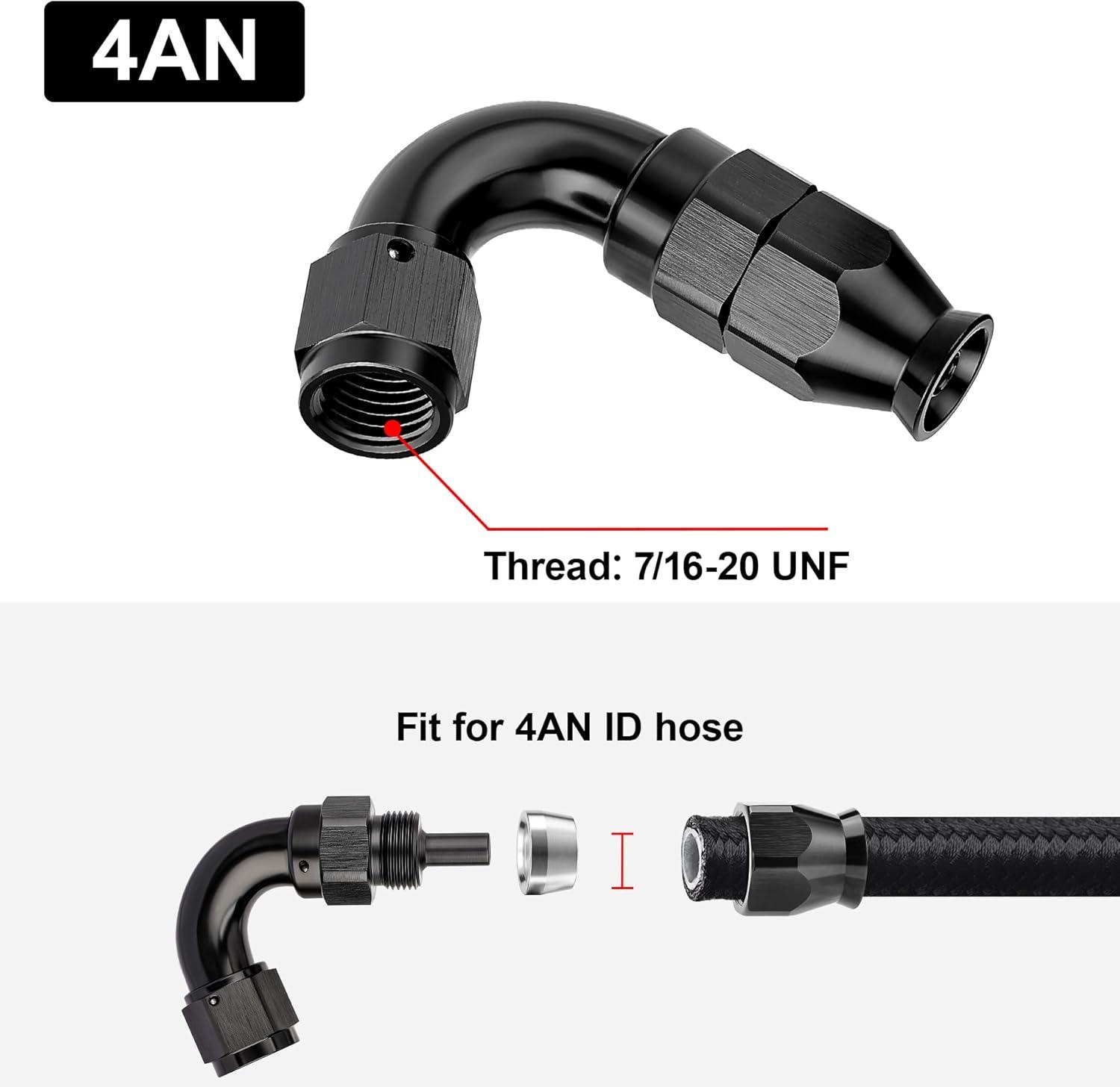 RealTopAutoseller 6/8/10AN Swivel PTFE Hose End Fitting – Straight Or 90 Degree – Black, 3000 PSI, 90-Day Warranty
