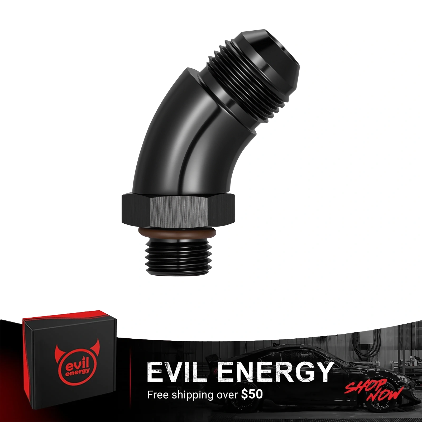 EVIL ENERGY 4/6/8/10/12AN Flare to 4/6/8/10/12AN ORB Male 45/90 Degree Full Flow Fitting Adapter Aluminum Black