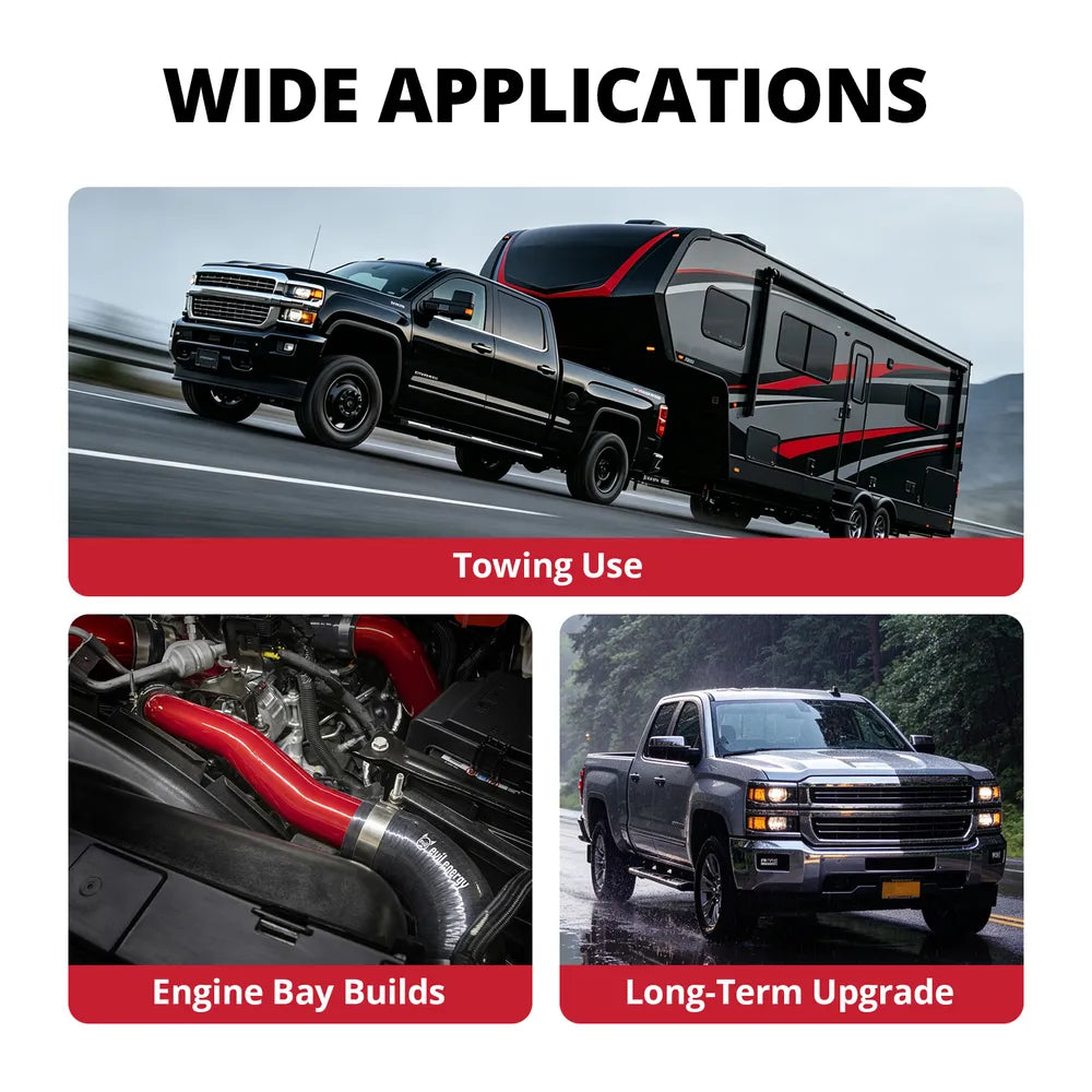 Upper radiator hose kit for towing use, diesel engine bay builds, and long-term cooling system upgrade on Silverado and Sierra trucks