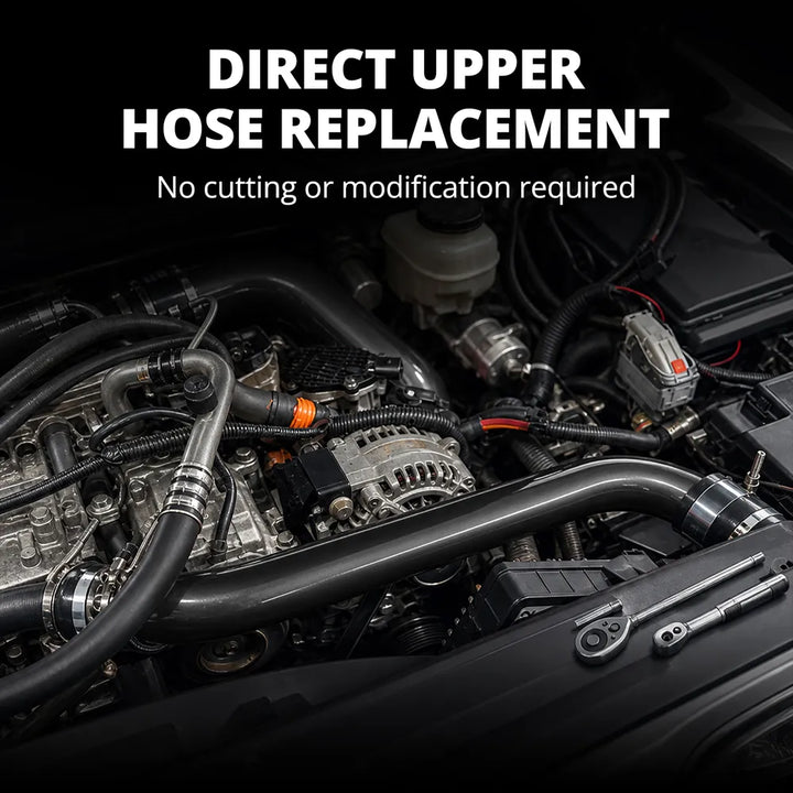 [Black] Direct upper radiator hose replacement installed in engine bay with no cutting or modification required