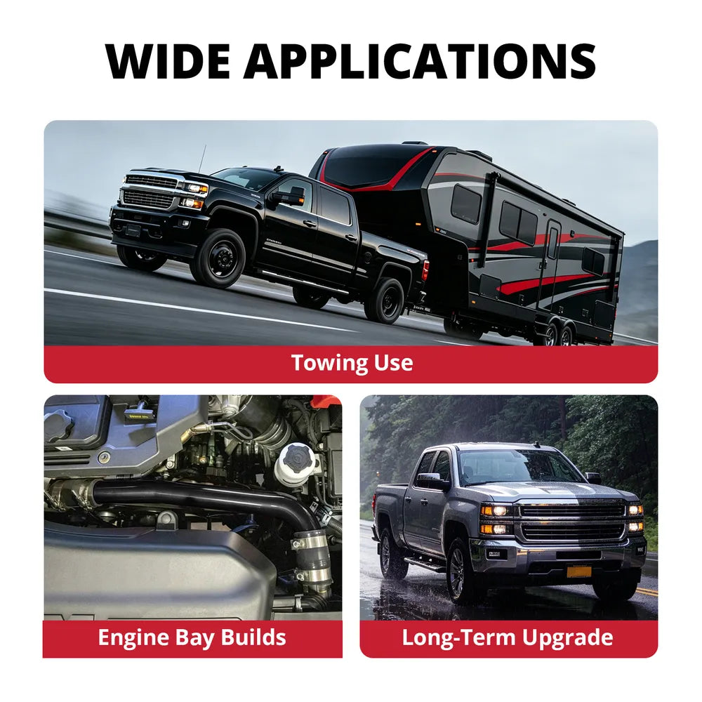 [Black] 6.7 Cummins upper radiator hose kit for towing use, engine bay builds, and long-term cooling system upgrade