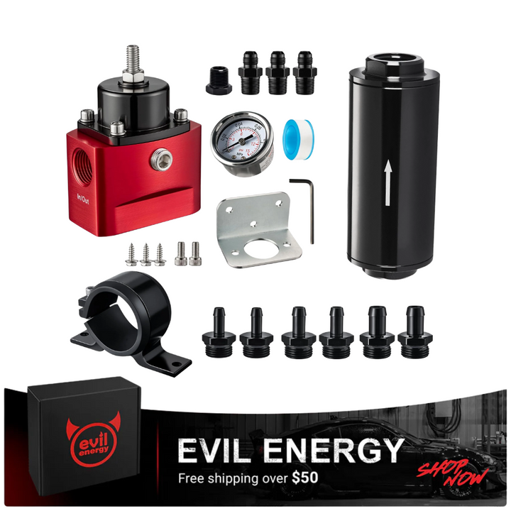 Evil Energy Carburetor Fuel System Combo - 4.5-9 PSI Adjustable Regulator w/Gauge + 10/30/40/100 Micron Filter Kit for Classic Cars & Small Engines - EVILENERGY