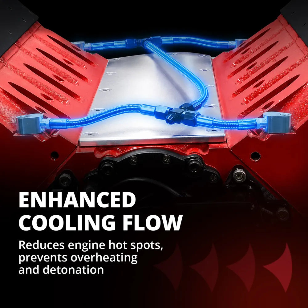 EVIL ENERGY LS Coolant Steam Port Crossover Kit for GM LS LS1 LS2 LS3 LS6 LS7 LSX Engines, 4-Port Cylinder Head Steam Vent Hose Kit with Black Cotton Braided Hose