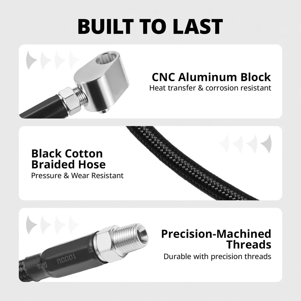 EVIL ENERGY LS Coolant Steam Port Crossover Kit for GM LS LS1 LS2 LS3 LS6 LS7 LSX Engines, 4-Port Cylinder Head Steam Vent Hose Kit with Black Cotton Braided Hose
