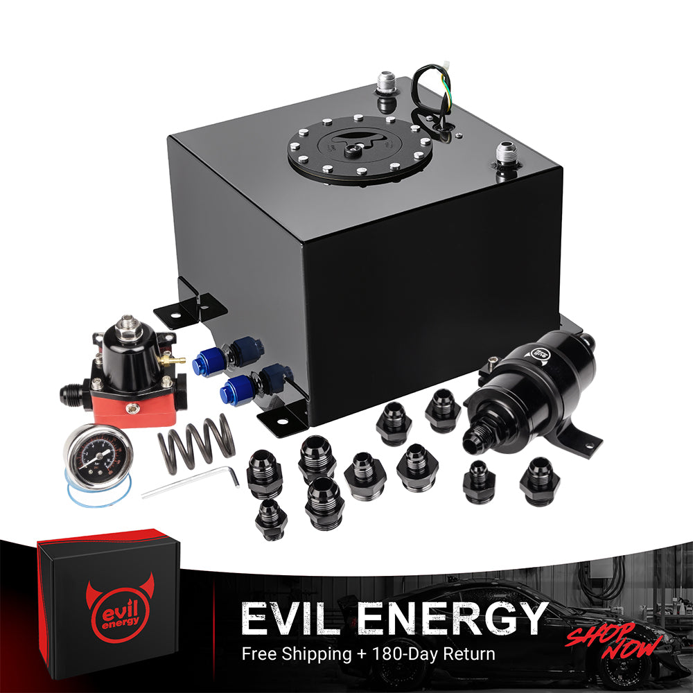 [20-75PSI&75-120PSI] EVIL ENERGY EFI Returnless Fuel System Kit with fuel cell, fuel pressure regulator, filter, and mounting accessories