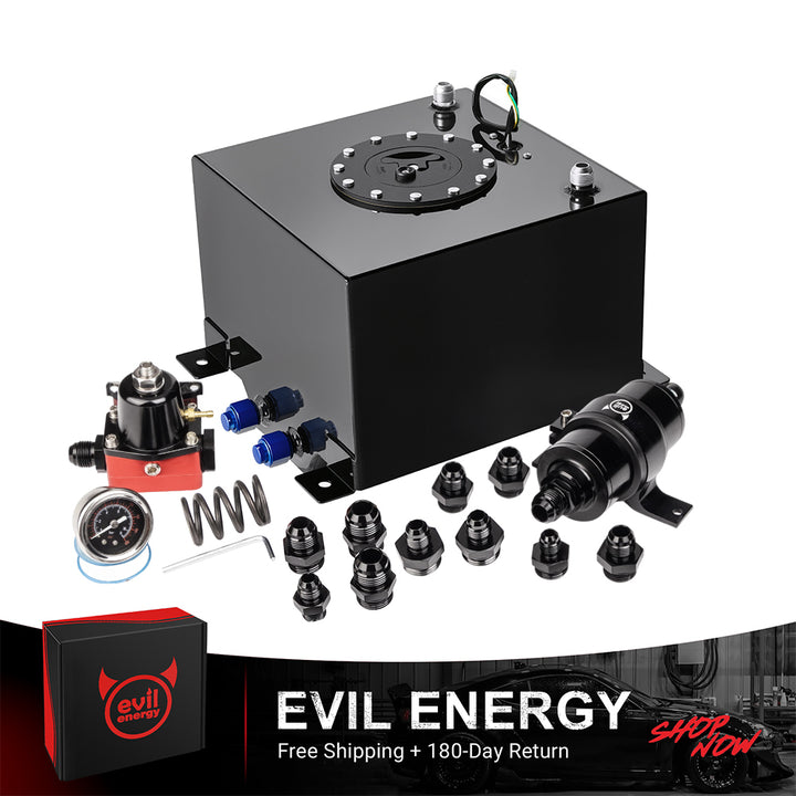 [20-75PSI&75-120PSI] EVIL ENERGY EFI Returnless Fuel System Kit with fuel cell, fuel pressure regulator, filter, and mounting accessories