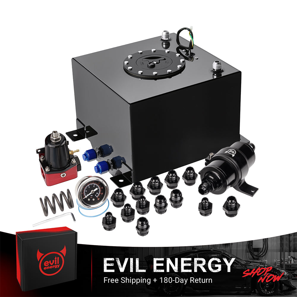 [30-80PSI&80-140PSI] EVIL ENERGY EFI Returnless Fuel System Kit with fuel cell, fuel pressure regulator, filter, and mounting accessories
