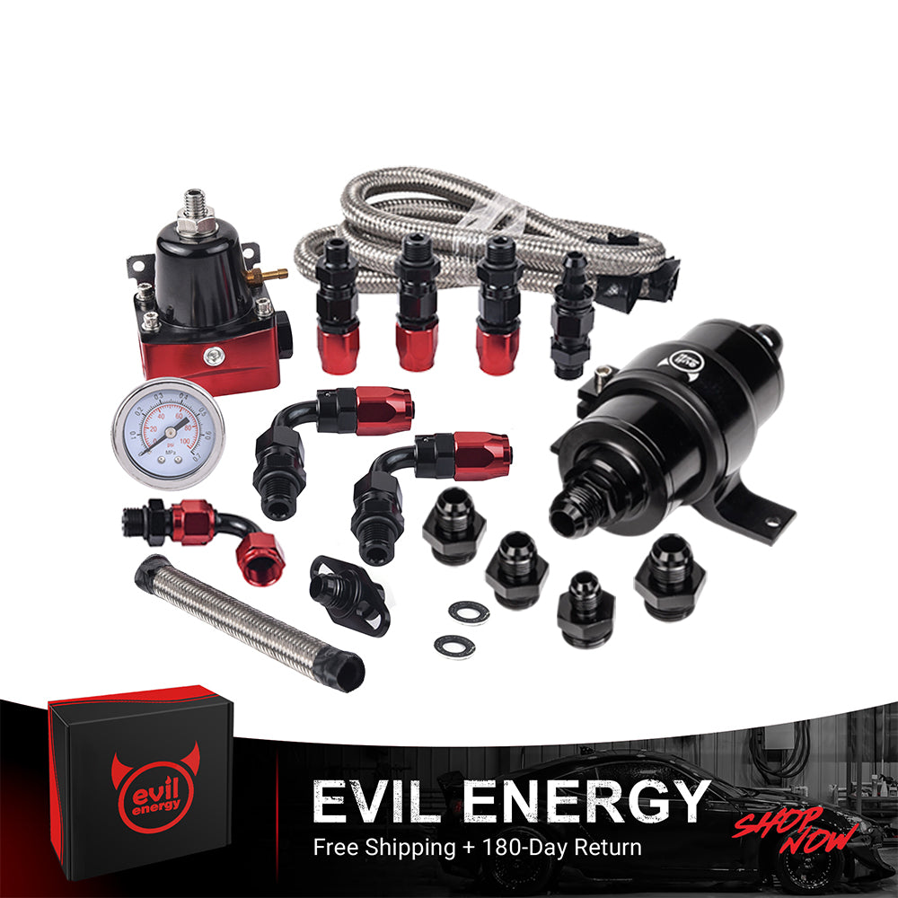 [30-70PSI,Without Fuel Cell] EVIL ENERGY fuel pressure regulator and fuel filter kit with braided hose and various AN fittings for EFI systems