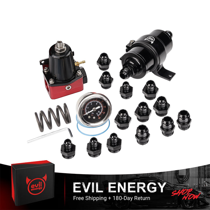 [30-80PSI&80-140PSI,Without Fuel Cell] EVIL ENERGY fuel pressure regulator and fuel filter kit with braided hose and various AN fittings for EFI systems