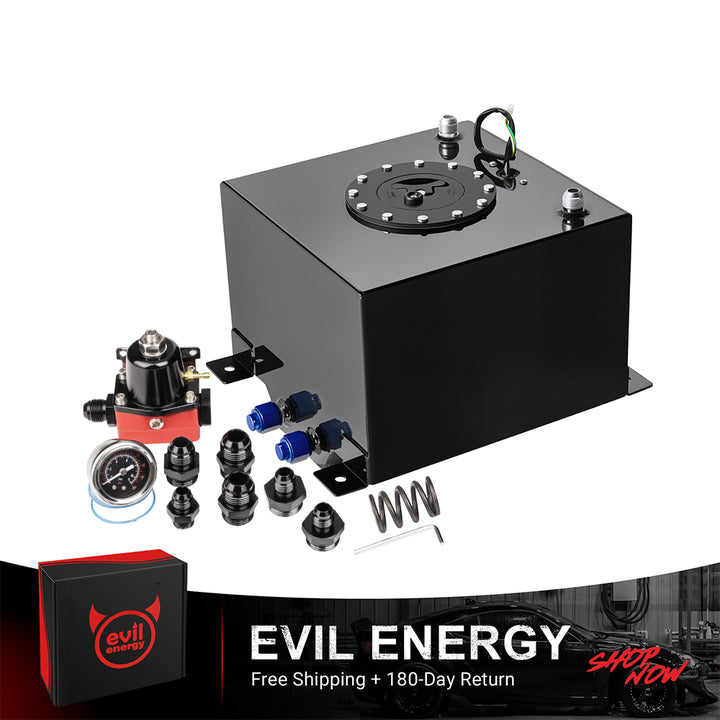 [20-75PSI&75-120PSI,Without Fuel Filter] EVIL ENERGY EFI Returnless Fuel System Kit with fuel cell, fuel pressure regulator, filter, and mounting accessories