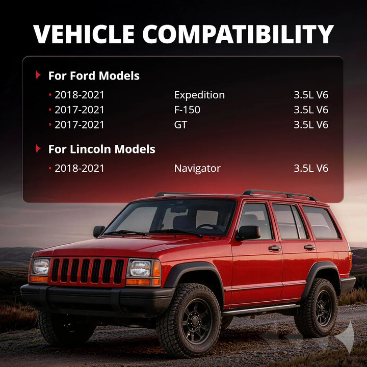 Vehicle compatibility chart for EVIL ENERGY UF826 ignition coil, fitting Ford F-150 (2017-2021), Expedition, GT, and Lincoln Navigator with 3.5L V6 engine.