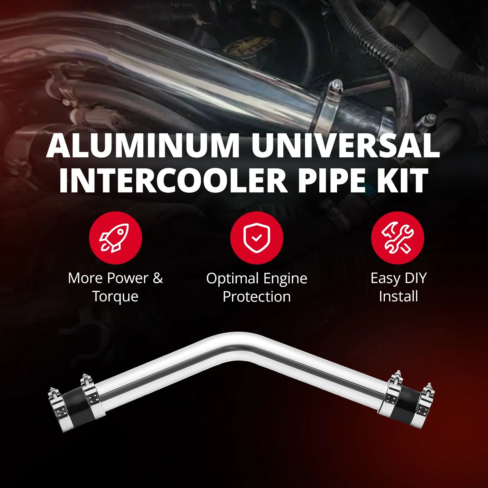 EVIL ENERGY 2IN/2.5IN/3IN Universal Intercooler Piping Kit 8pcs Aluminum with T-Bolt Clamps & Silicone Couplers