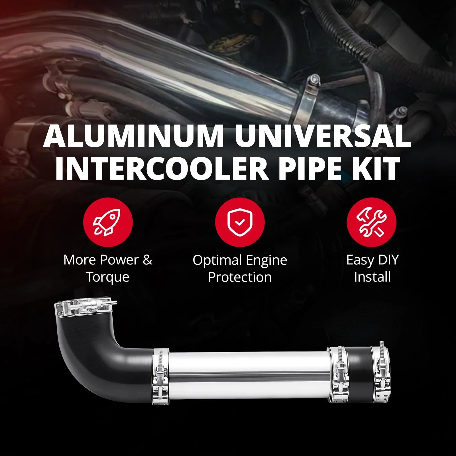EVIL ENERGY Universal 2.5IN/3IN 12pcs Intercooler Piping, Aluminum Intercooler Pipe Kit with T-Bolt Hose Clamps & Silicone Coupler, Silver