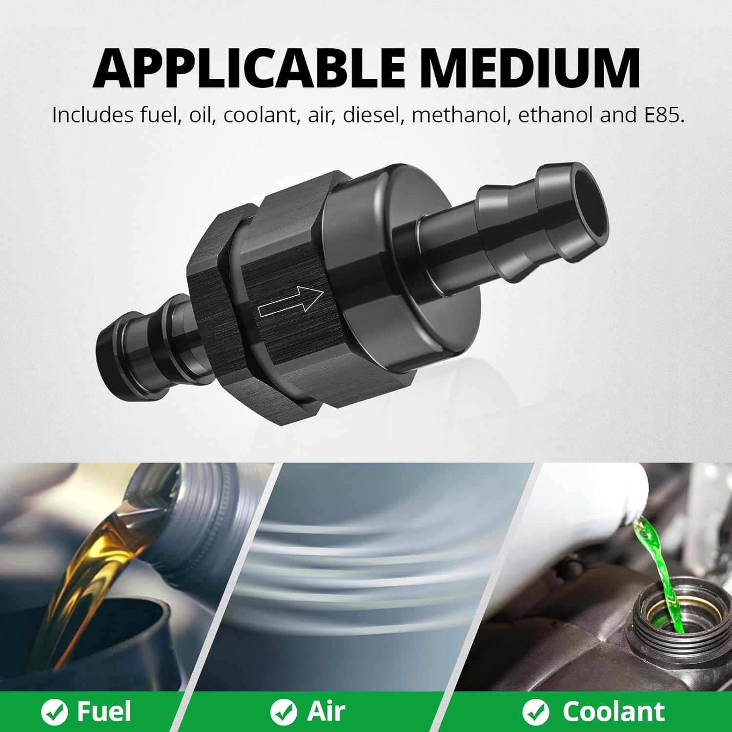 EVIL ENERGY Inline One Way Fuel Check Valve Aluminum Barb Fitting – Black - EVILENERGY
