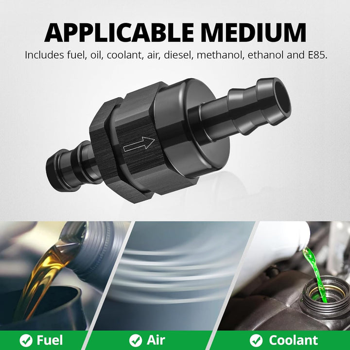 EVIL ENERGY Inline One Way Fuel Check Valve Aluminum Barb Fitting – Black - EVILENERGY