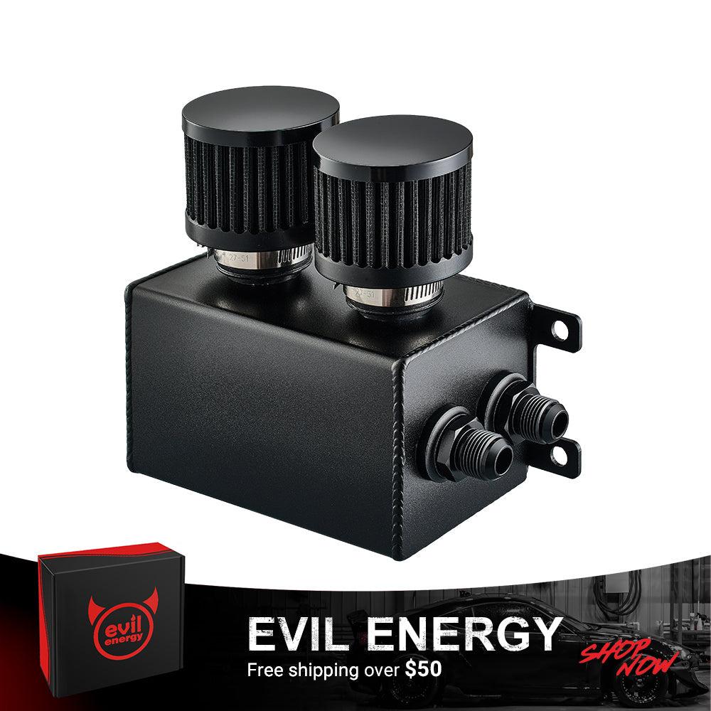 [Black] EVIL ENERGY 1.2L Oil Catch Can Kit black version with dual breather filters and 10AN aluminum fittings.
