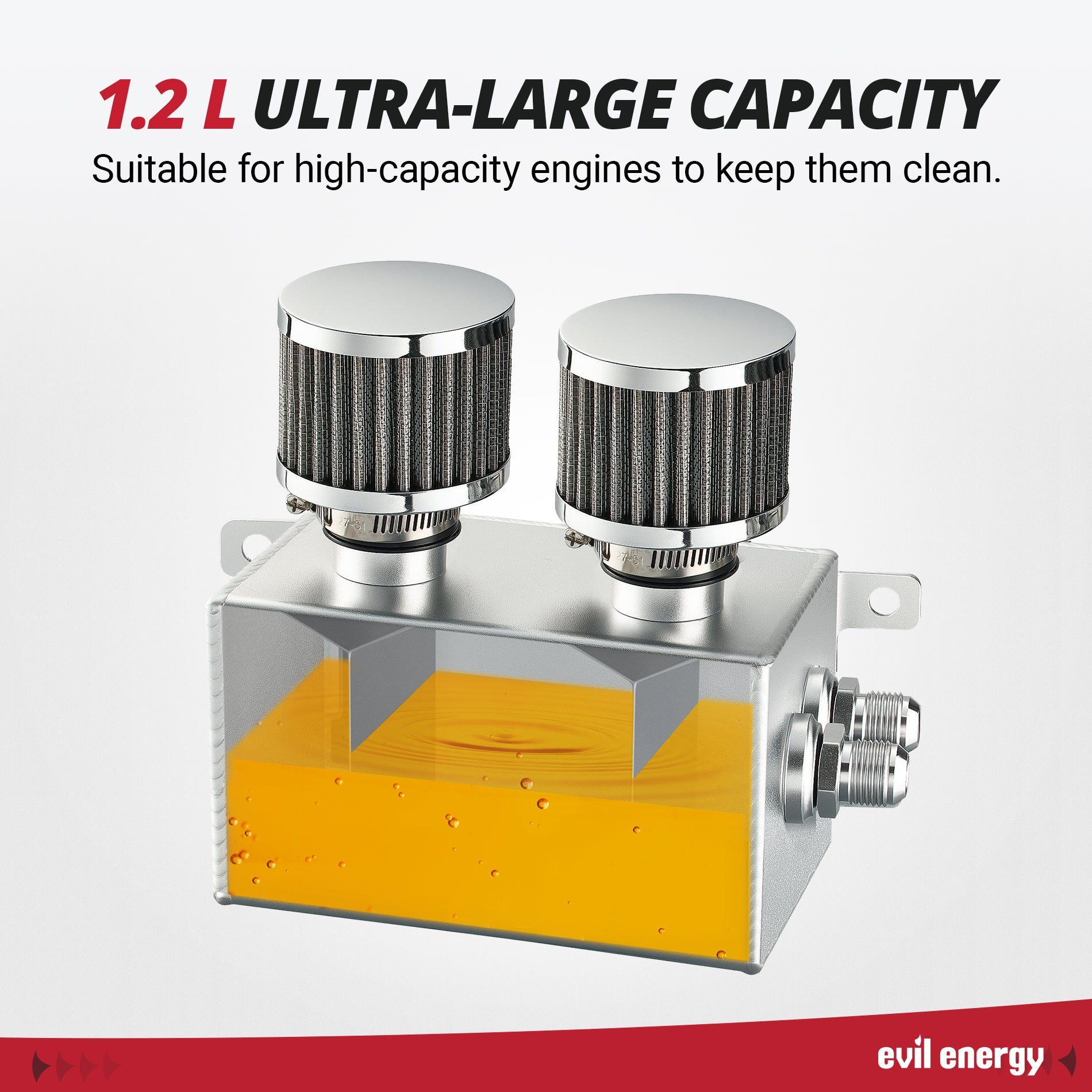 [Sliver] 1.2L ultra-large capacity EVIL ENERGY 1.2L Oil Catch Can Kit silver version for clean engine operation.