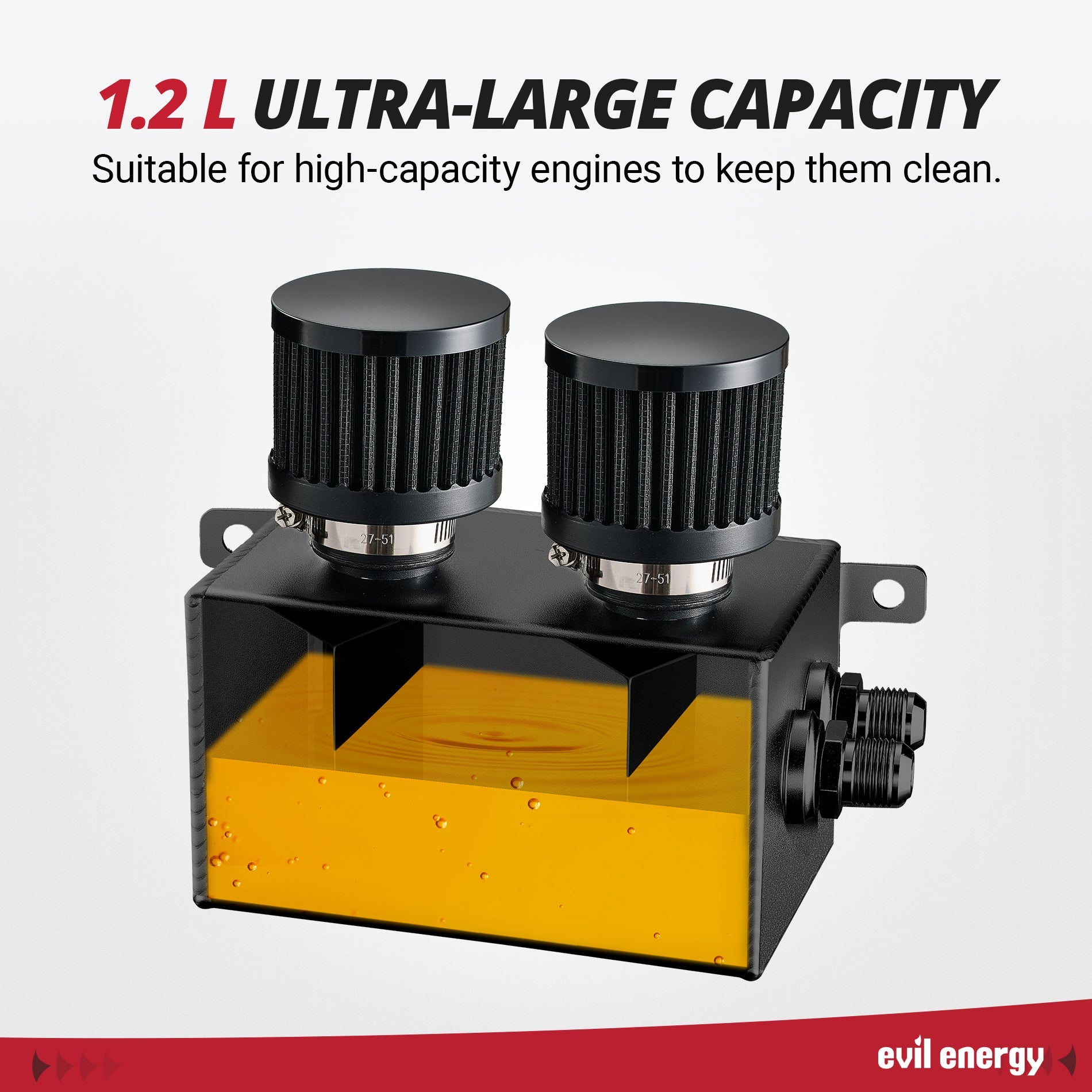 [Black] 1.2L ultra-large capacity EVIL ENERGY Oil Catch Can Kit suitable for high-displacement engines.