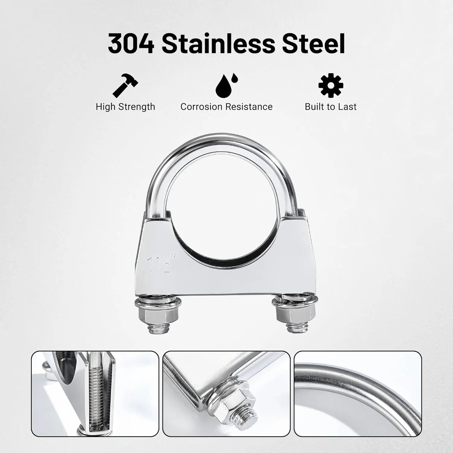EVILENERGY EVIL ENERGY 1.5" Heavy Duty U Bolt Exhaust Clamp, 1 1/2 Inch Stainless Steel U Muffler Clamps, Saddle Style, 2PCS