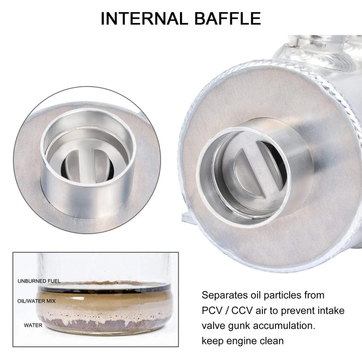 Evilenergy EVIL ENERGY 10AN Baffled Oil Catch Can Oil Breather Tank with Valve 750ML Universal[Silver]