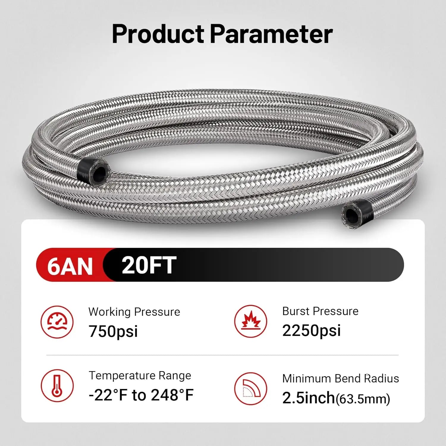 EVILENERGY EVIL ENERGY 10AN Fuel Line Kit 20FT, 10AN Hose Stainless Steel Braided Fuel Line Hose Fitting Kit CPE, Silver [6AN]