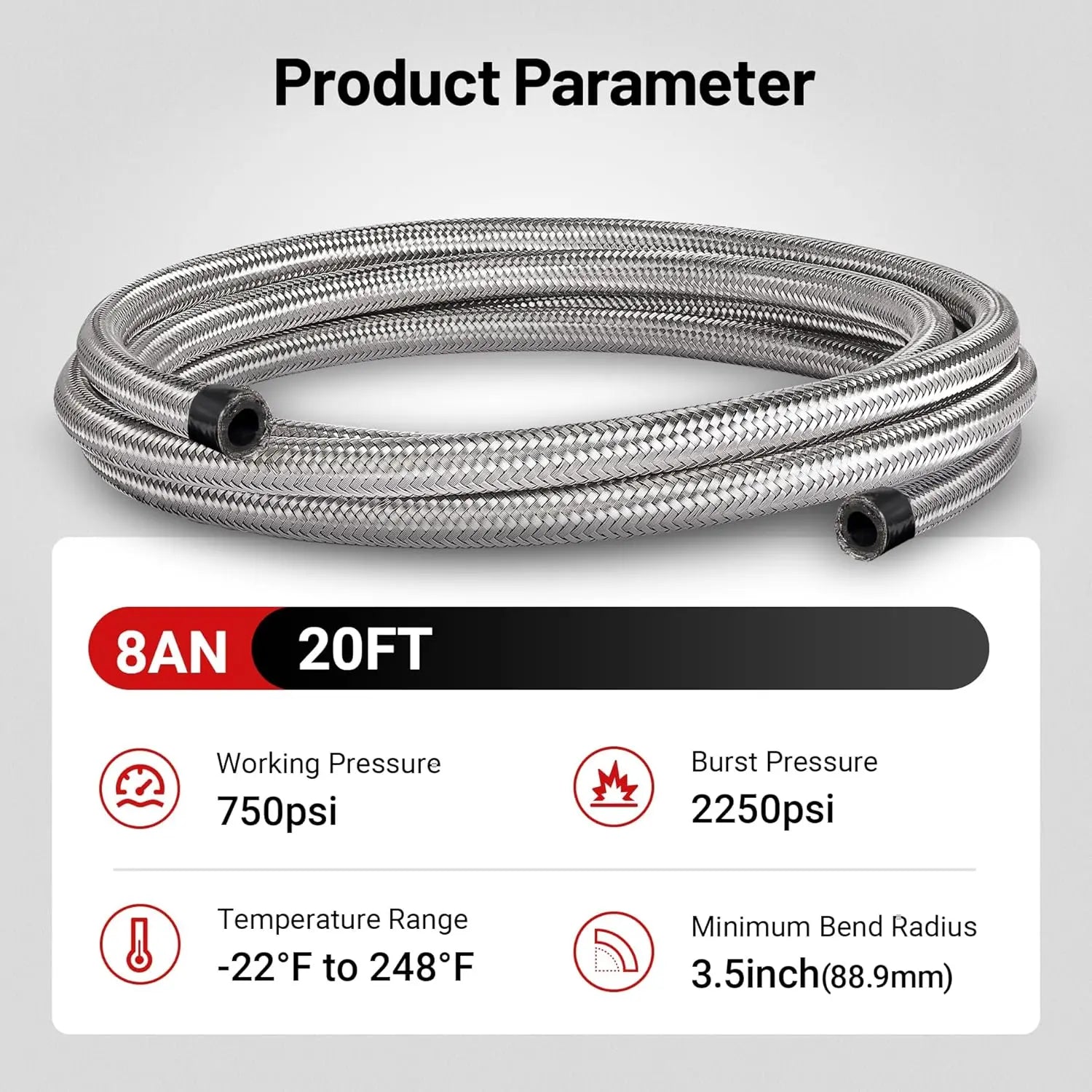 EVILENERGY EVIL ENERGY 10AN Fuel Line Kit 20FT, 10AN Hose Stainless Steel Braided Fuel Line Hose Fitting Kit CPE, Silver [8AN]