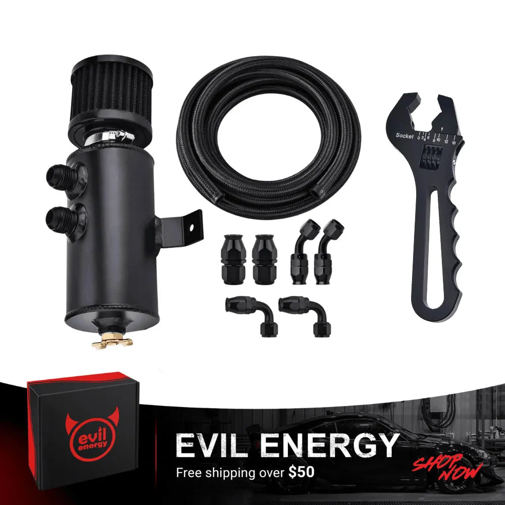 EVIL ENERGY 10AN Oil Catch Can with Breather Tank and 10FT Nylon ...