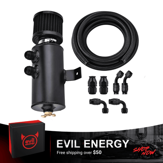 EVIL ENERGY 10AN Oil Catch Can Breather Tank with AN10 Fuel Line Kit Nylon Braided CPE 10FT[Swivel Fitting]