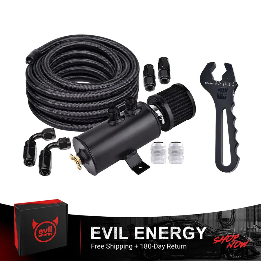 EVIL ENERGY 10AN Oil Catch Can with Breather Tank and 10FT Nylon ...