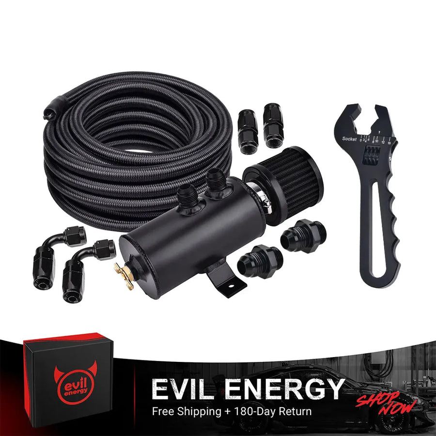 EVIL ENERGY 10AN Oil Catch Can with Breather Tank and 10FT Nylon ...
