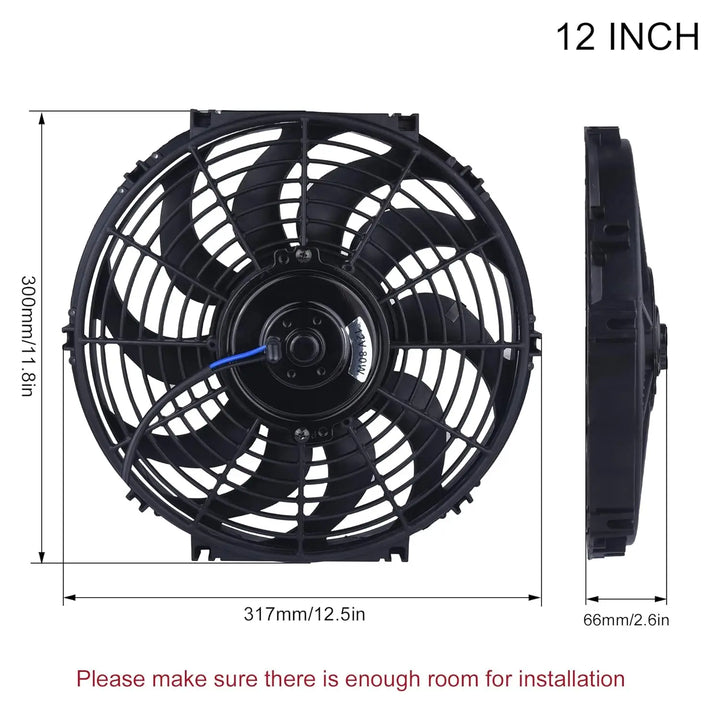 EVIL ENERGY 12 Inch Electric Radiator Cooling Fan 12V 80W Mount Kit - 12.5" x 11.8" x 2.6" - Radiator Fan - Compatible with Automobile Radiators[12 IN]