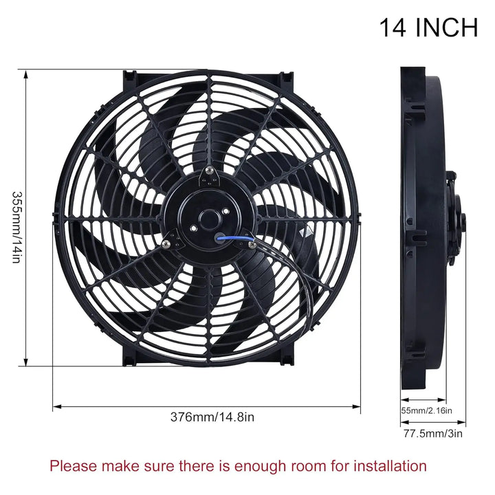 EVILENERGY EVIL ENERGY 14 Inch Electric Radiator Cooling Fan 12V 80W Mount Kit - 14.8" x 14" x 3" - Radiator Fan - Compatible with Automobile Radiators [14 IN]