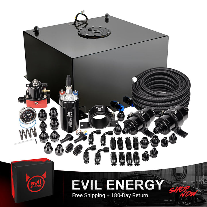[10&100 Micron] EVIL ENERGY Fuel Cell Gas Tank Kit with 15-Gallon Aluminum Tank, 300LPH Fuel Pump, PTFE Lines, Filters, and Fittings for High-Performance Vehicles