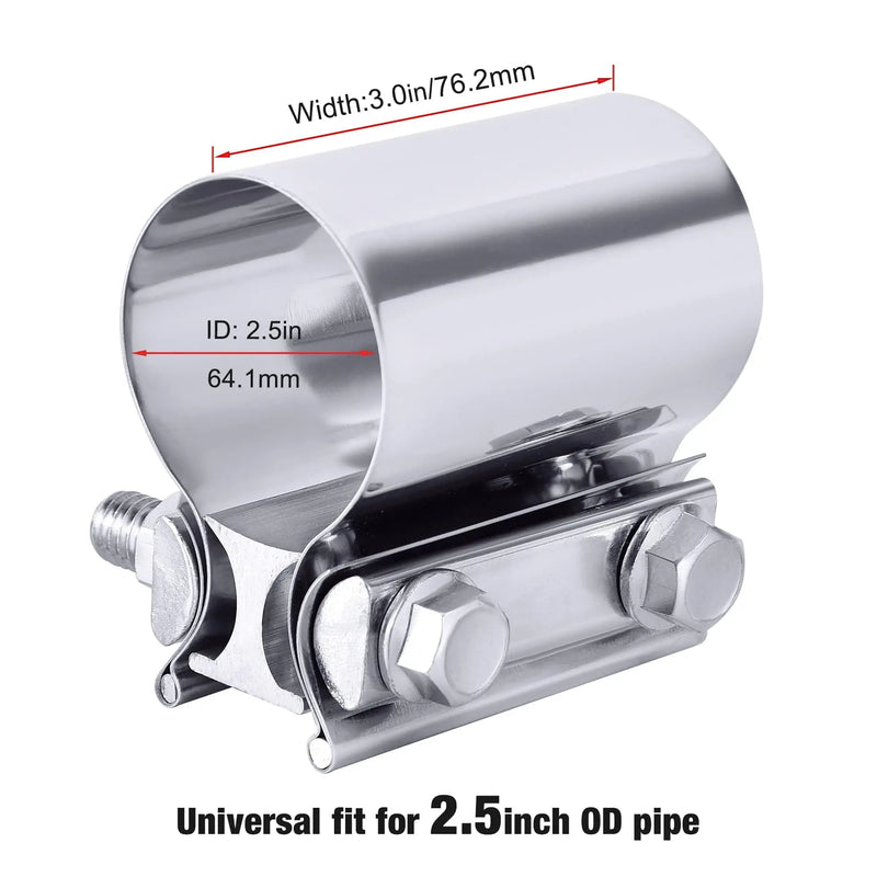 Evilenergy EVIL ENERGY 2/2.25/2.5/2.75/3/4 Inch Exhaust Clamp Butt Joint Band Clamp Sleeve Coupler Stainless Steel