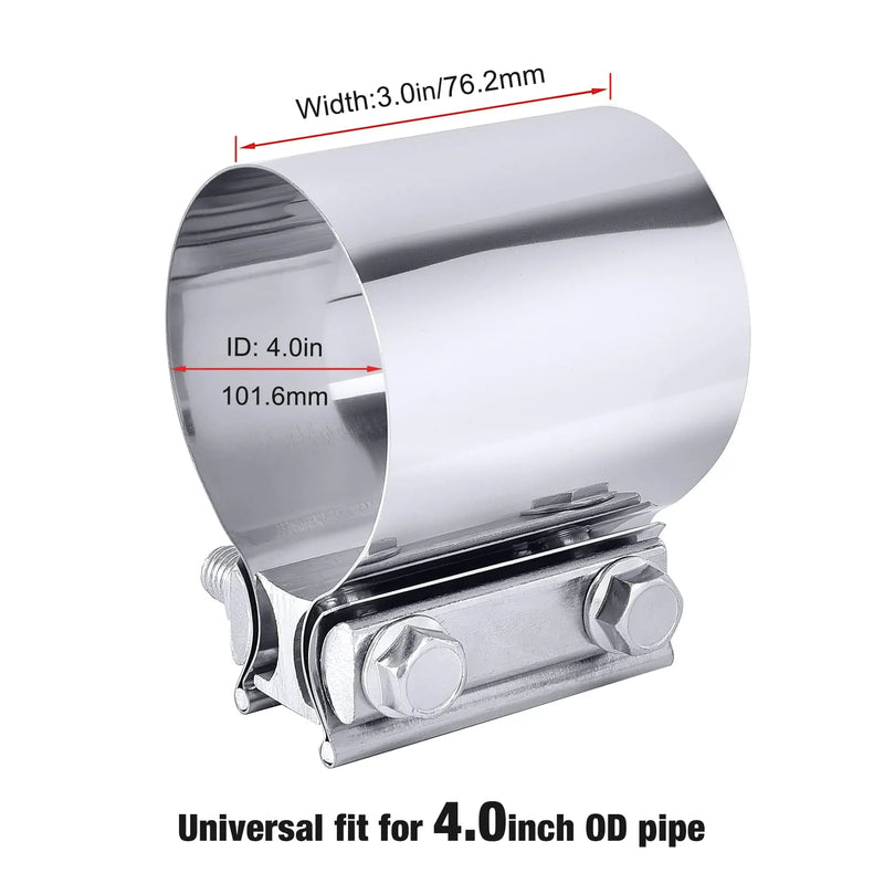 Evilenergy EVIL ENERGY 2/2.25/2.5/2.75/3/4 Inch Exhaust Clamp Butt Joint Band Clamp Sleeve Coupler Stainless Steel