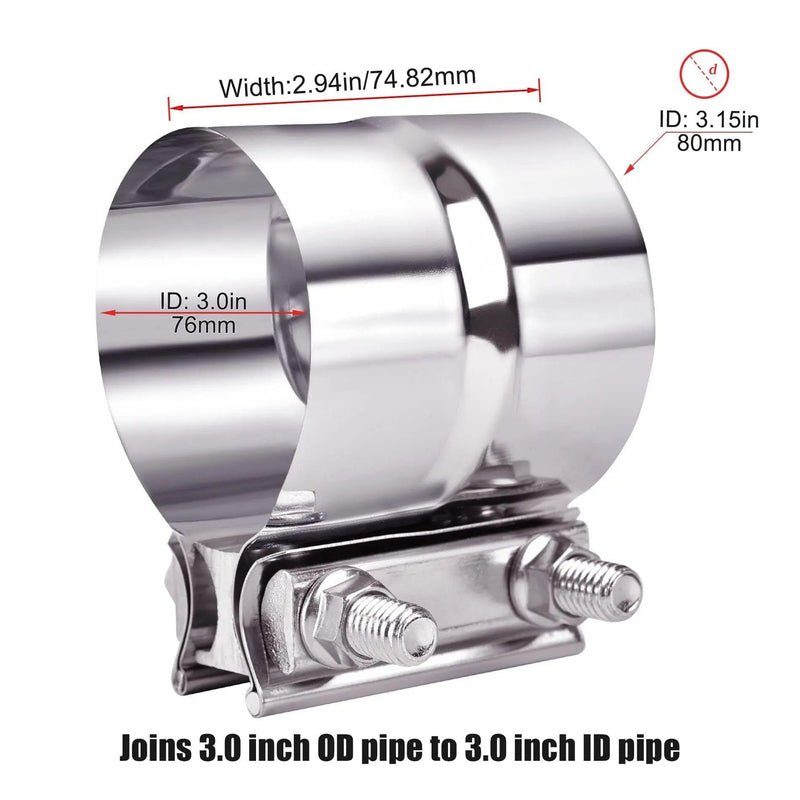 Evilenergy EVIL ENERGY 2/2.25/2.5/3/4 Inch Exhaust Clamp Lap Joint Band Clamp Stainless Steel 2PCS