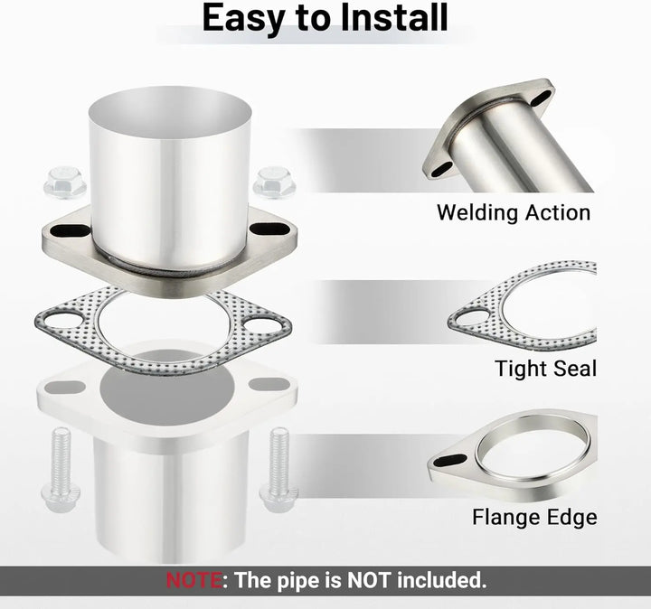 EVILENERGY EVIL ENERGY 2 Inch 2 Bolt Exhaust Flange Connection Kit, Stainless Steel Exhaust Flange and Gasket Set, Exhaust Flanges with Flange Edge for Easier Welding, 1 PC