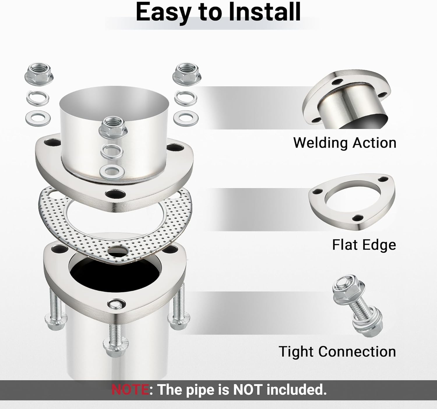 EVIL ENERGY 3-Bolt Exhaust Flange Kit, 304 Stainless Steel with Gaskets & Bolts (2.5/3 Inch)