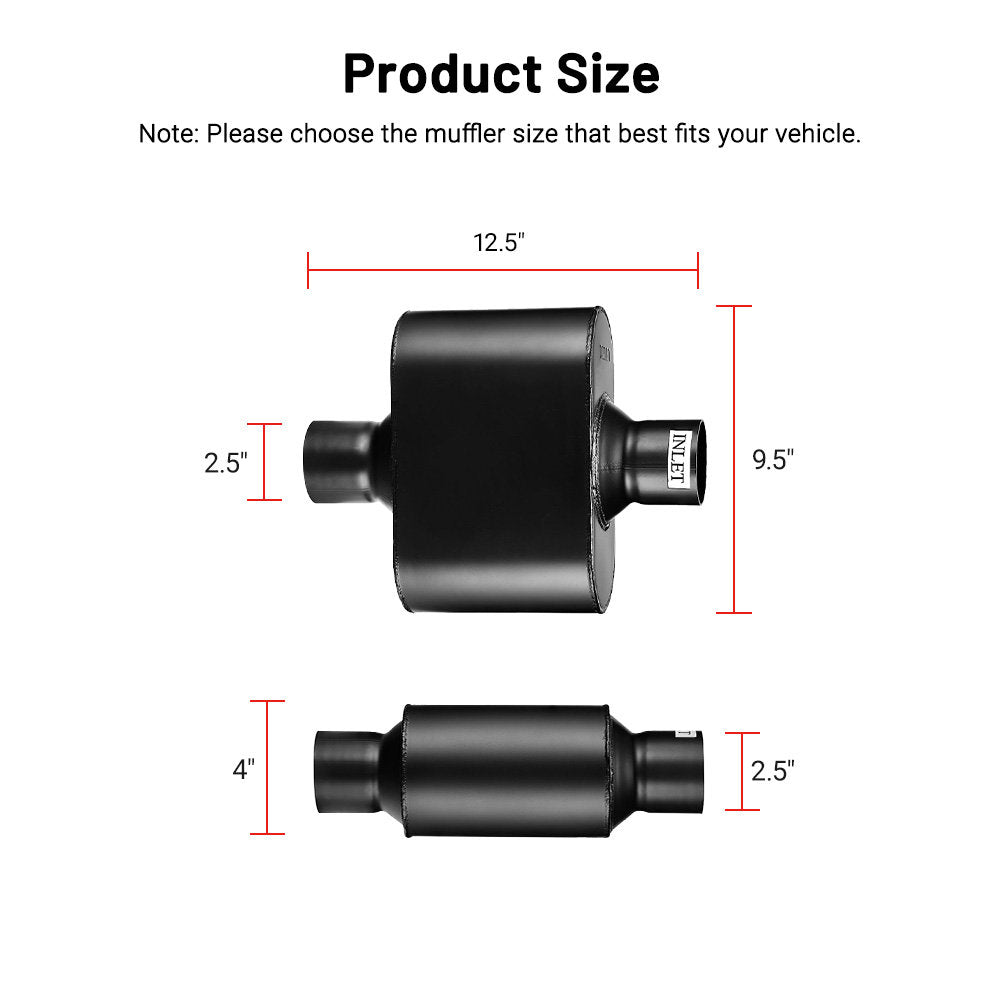 EVIL ENERGY Universal Exhaust Kit – Super 10 Series Muffler (2.5" or 3.0" Center In/Out) + 8-Piece 2.5" Mandrel Bent Tubing Set, Aluminum Plated