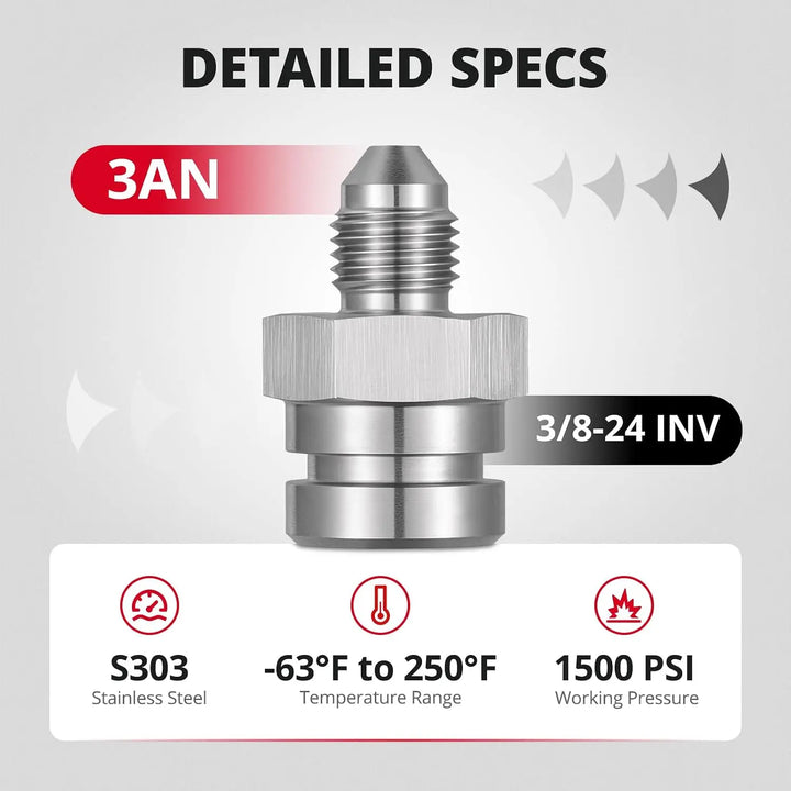 [AN3 to 3/8-24 Inverted]EVILENERGY EVIL ENERGY 3/4AN Male to 3/8-24 Inverted Female Flare Thread Fitting Adapter Straight Silver 1PC/2PCS