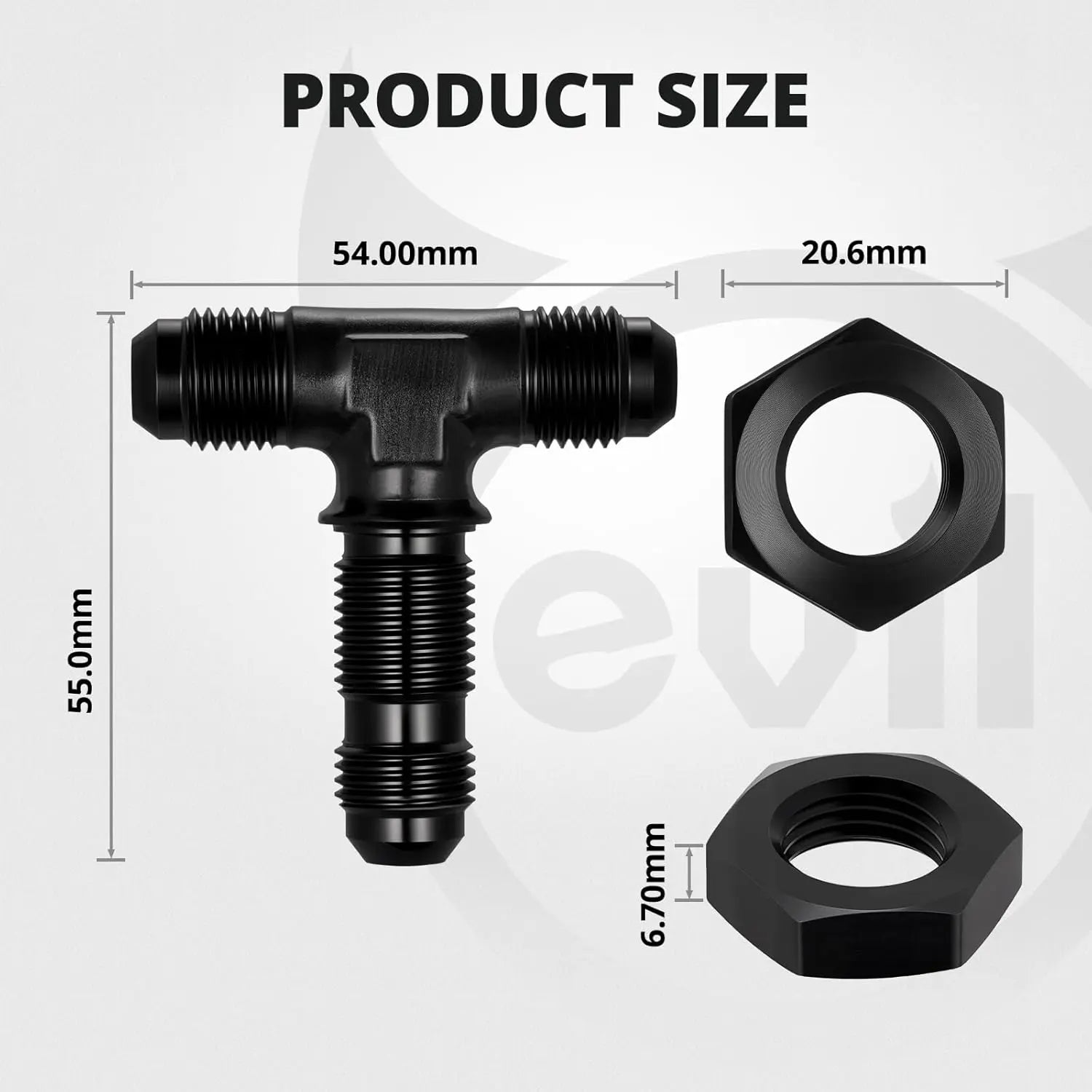 [6AN]EVILENERGY EVIL ENERGY 3/6AN Male Flare Bulkhead on Side Tee T Fitting Adapter, Bulkhead Tee with AN3/6 Nut Aluminum Black