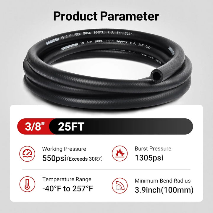EVILENERGY EVIL ENERGY 3/8 Fuel Line Kit 25FT, SAE 30R7 NBR Rubber Push Lock Fuel Hose with 14 Fitting Adapters and 10 Hose Clamps, 25PCS