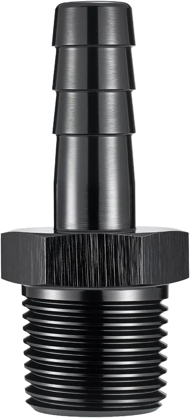 EVILENERGY EVIL ENERGY 3/8" NPT Male to 3/8" Barb Fitting, Fuel Oil Pump Inlet Fitting Adapter Straight Aluminum Black