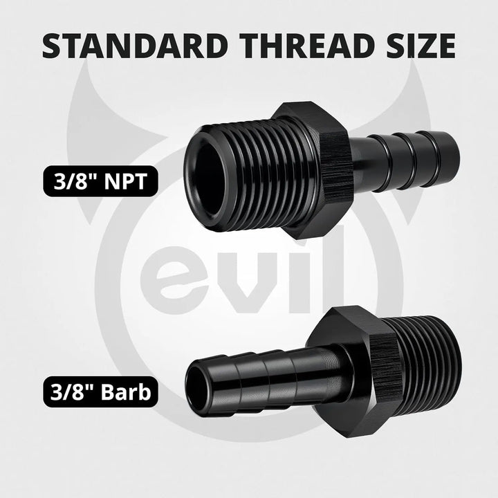 EVILENERGY EVIL ENERGY 3/8" NPT Male to 3/8" Barb Fitting, Fuel Oil Pump Inlet Fitting Adapter Straight Aluminum Black