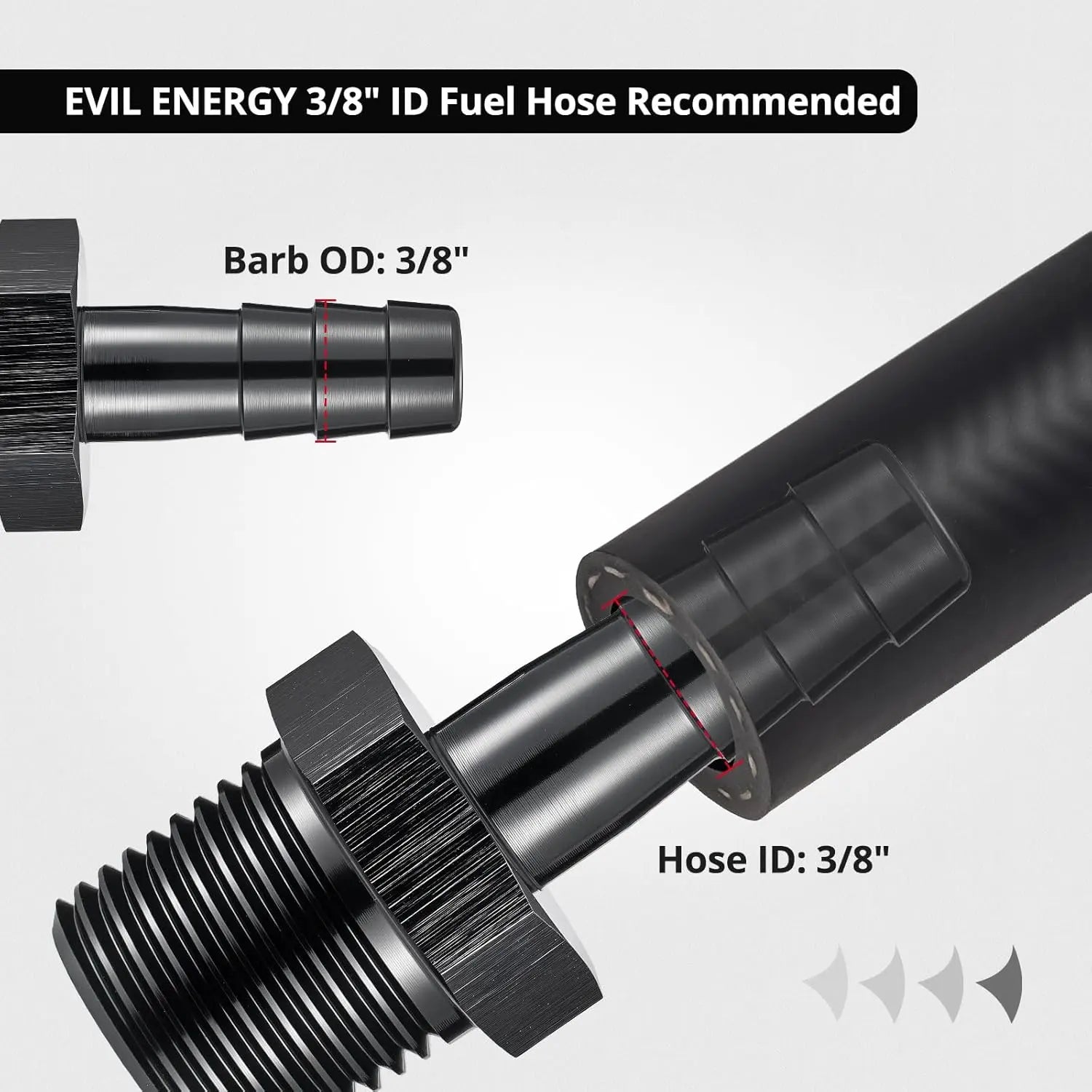 EVILENERGY EVIL ENERGY 3/8" NPT Male to 3/8" Barb Fitting, Fuel Oil Pump Inlet Fitting Adapter Straight Aluminum Black