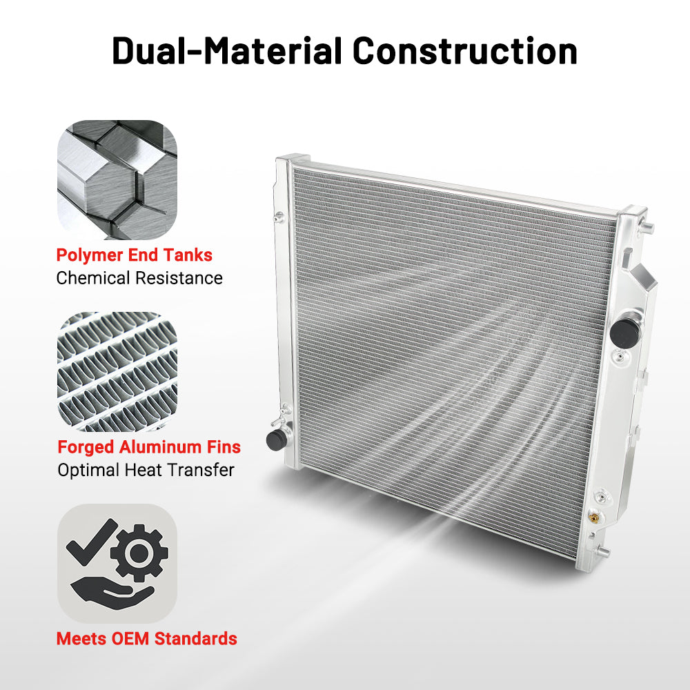 EVIL ENERGY 2-Row Aluminum Radiator Construction – Polymer Tanks, Forged Aluminum Fins, Meets OEM Standards