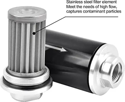 evilenergy EVIL ENERGY 30 Micron Inline Fuel Filter with 6AN 8AN 10AN Adapter&Bracket Clamp 60MM Universal