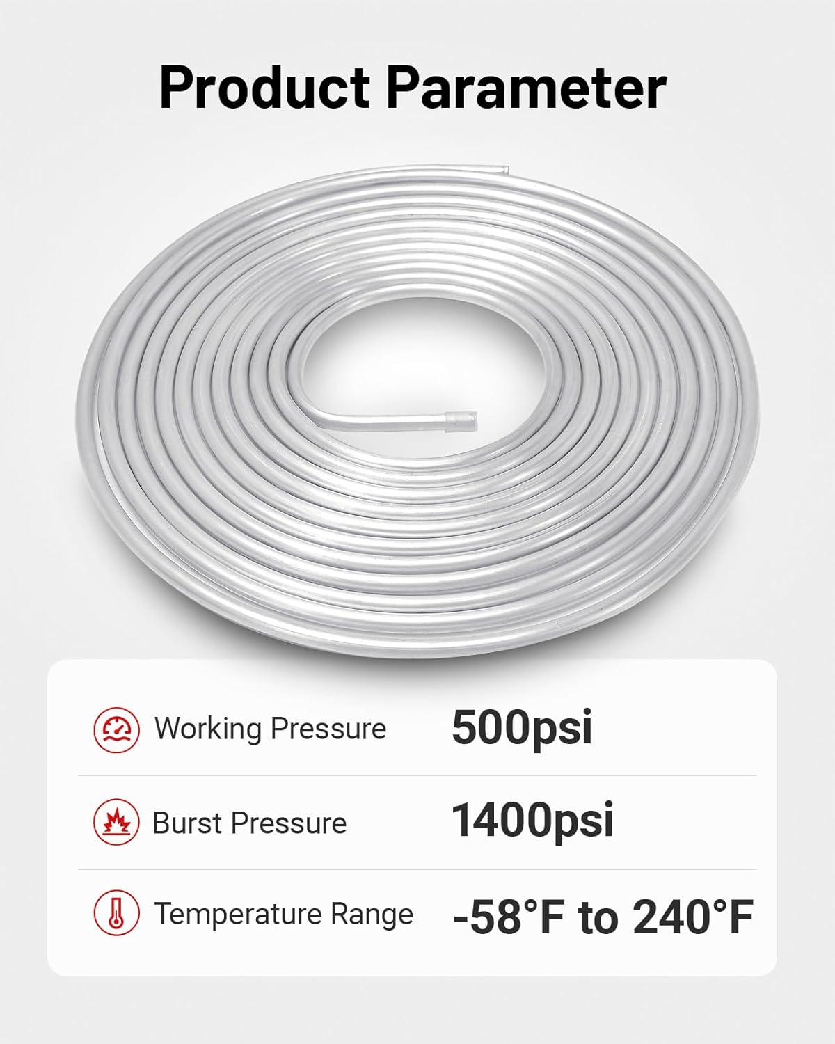 Evil Energy Fuel Line with 500psi working pressure, 1400psi burst pressure, temperature range -58°F to 240°F