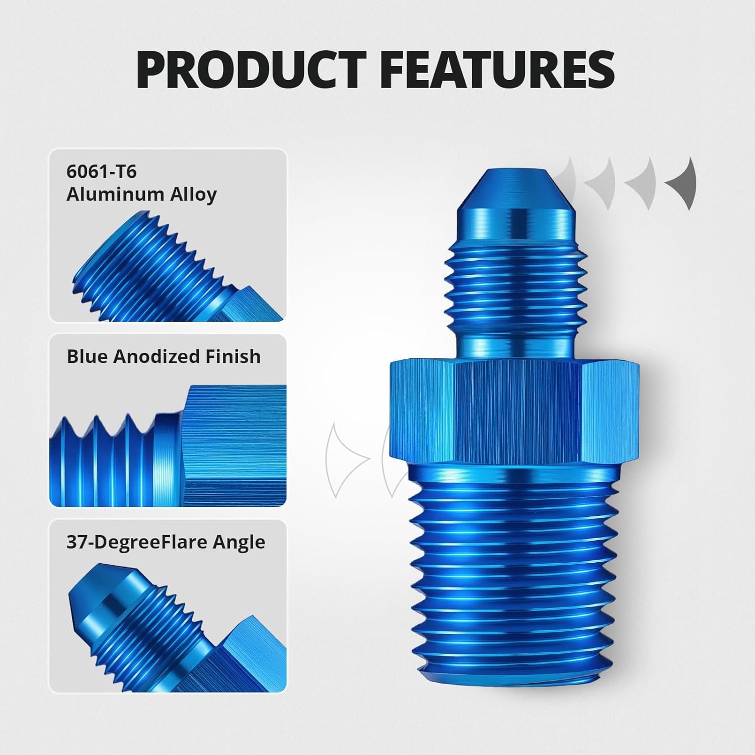 EVIL ENERGY AN to NPT Straight Aluminum Flare Fitting for Fuel, Cooling Systems, Blue - EVILENERGY